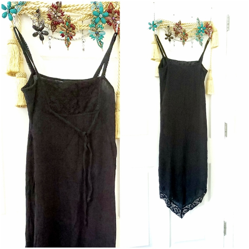 Free People crochet hem black midi dress